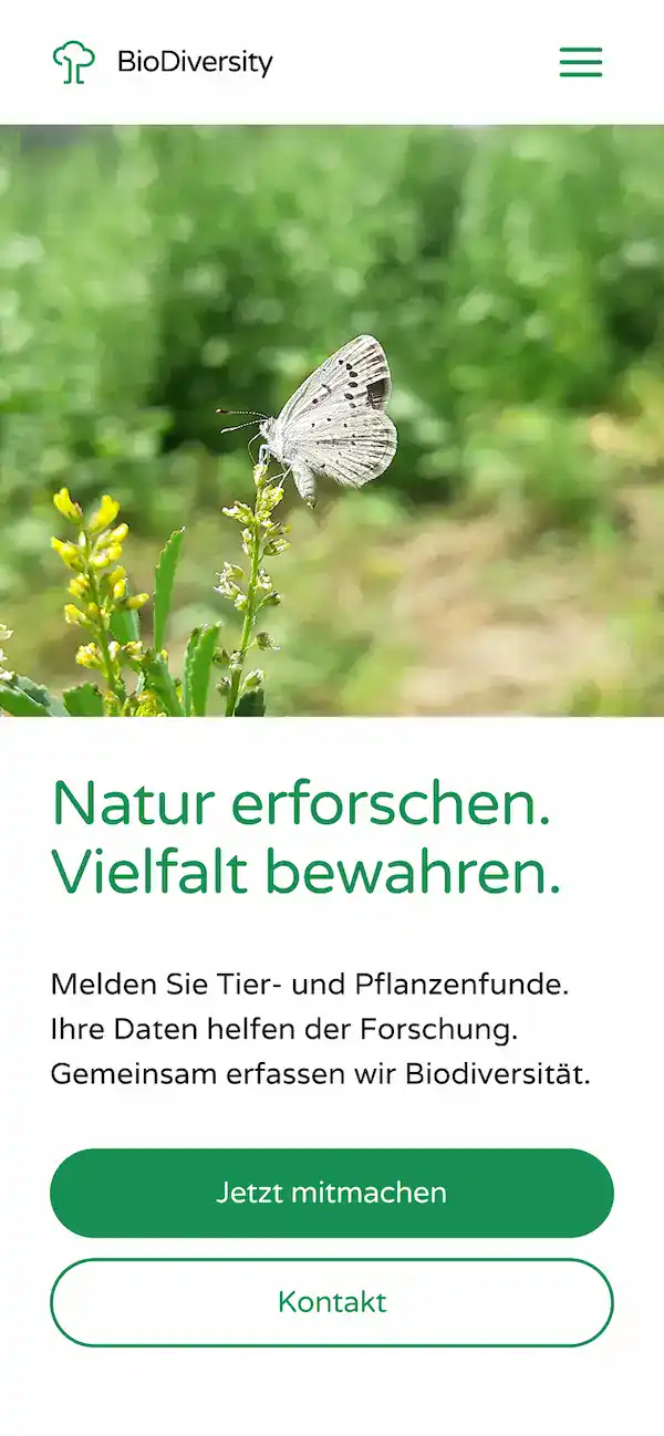 Mobile Ansicht der fAIr Research Startseite mit Logo, Slogan, Kurzbeschreibung und zwei Aktionsbuttons.