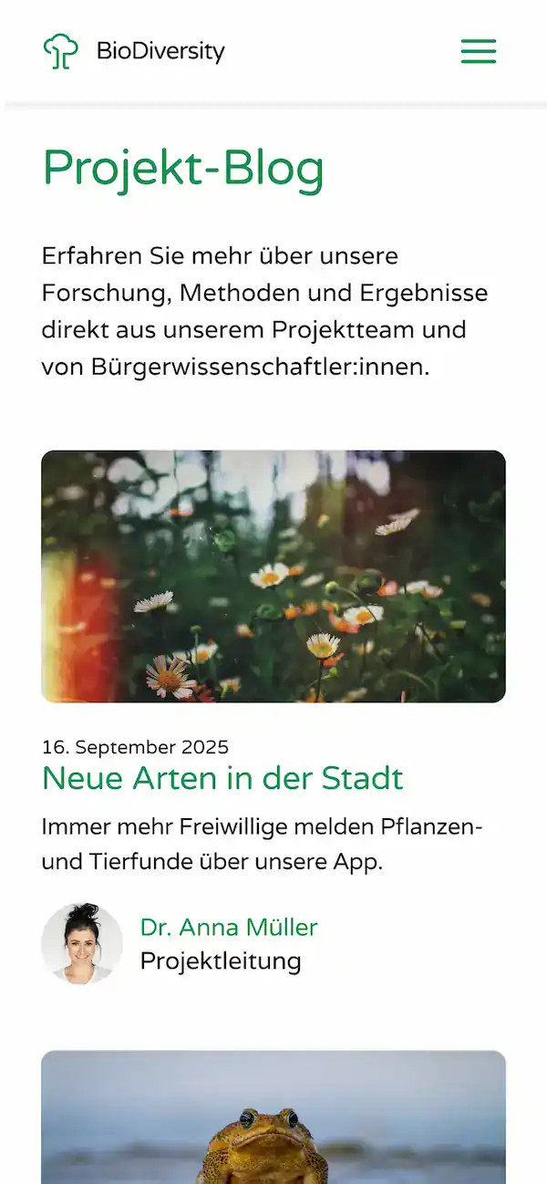 Mobile Ansicht der fAIr Research Startseite mit Logo, Slogan, Kurzbeschreibung und zwei Aktionsbuttons.